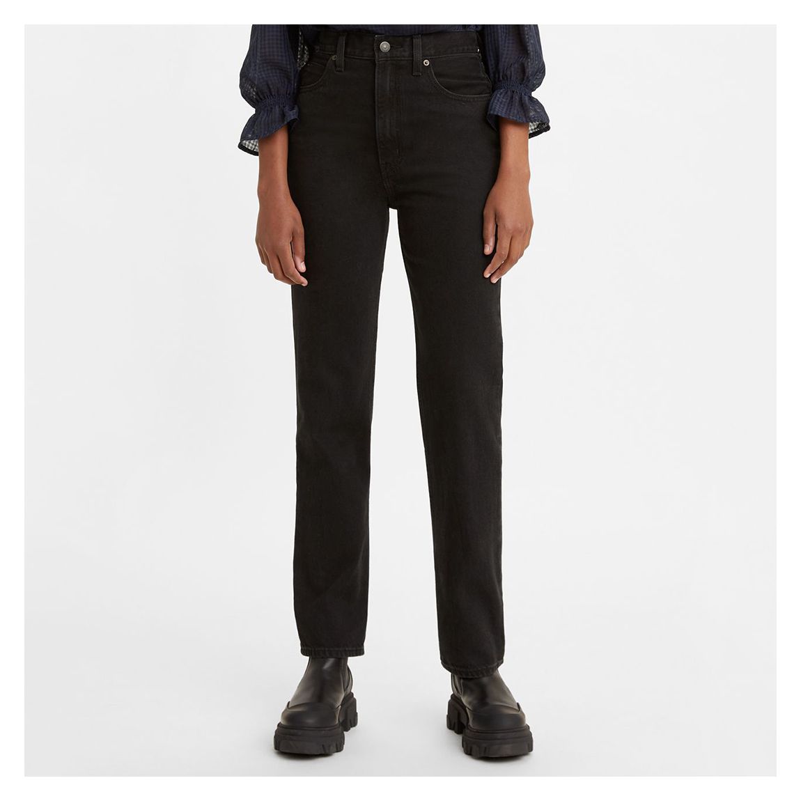 Black 70's Slim Straight Stretch Jeans main product photo