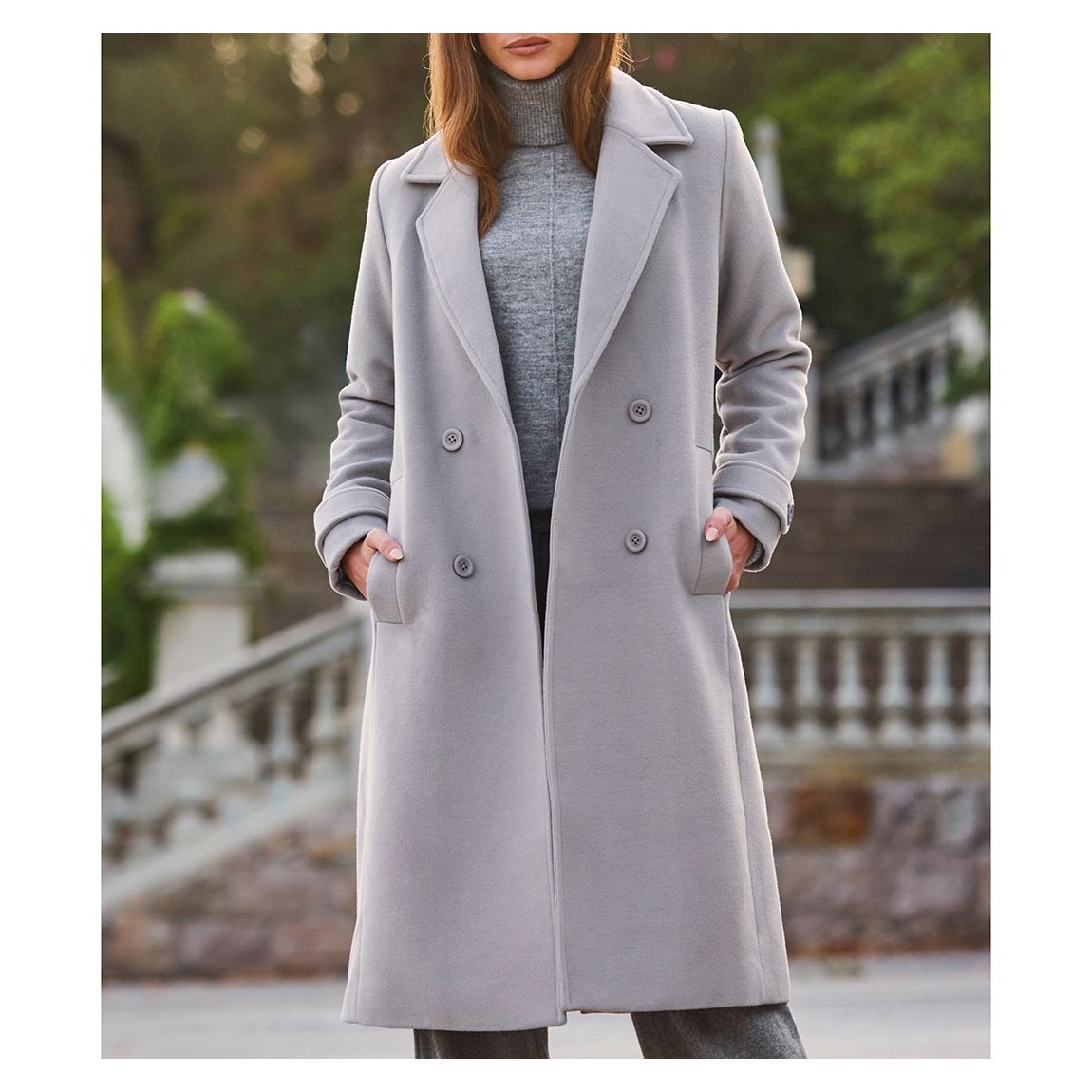 Grey Double Breasted Tab Sleeve Coat main product photo