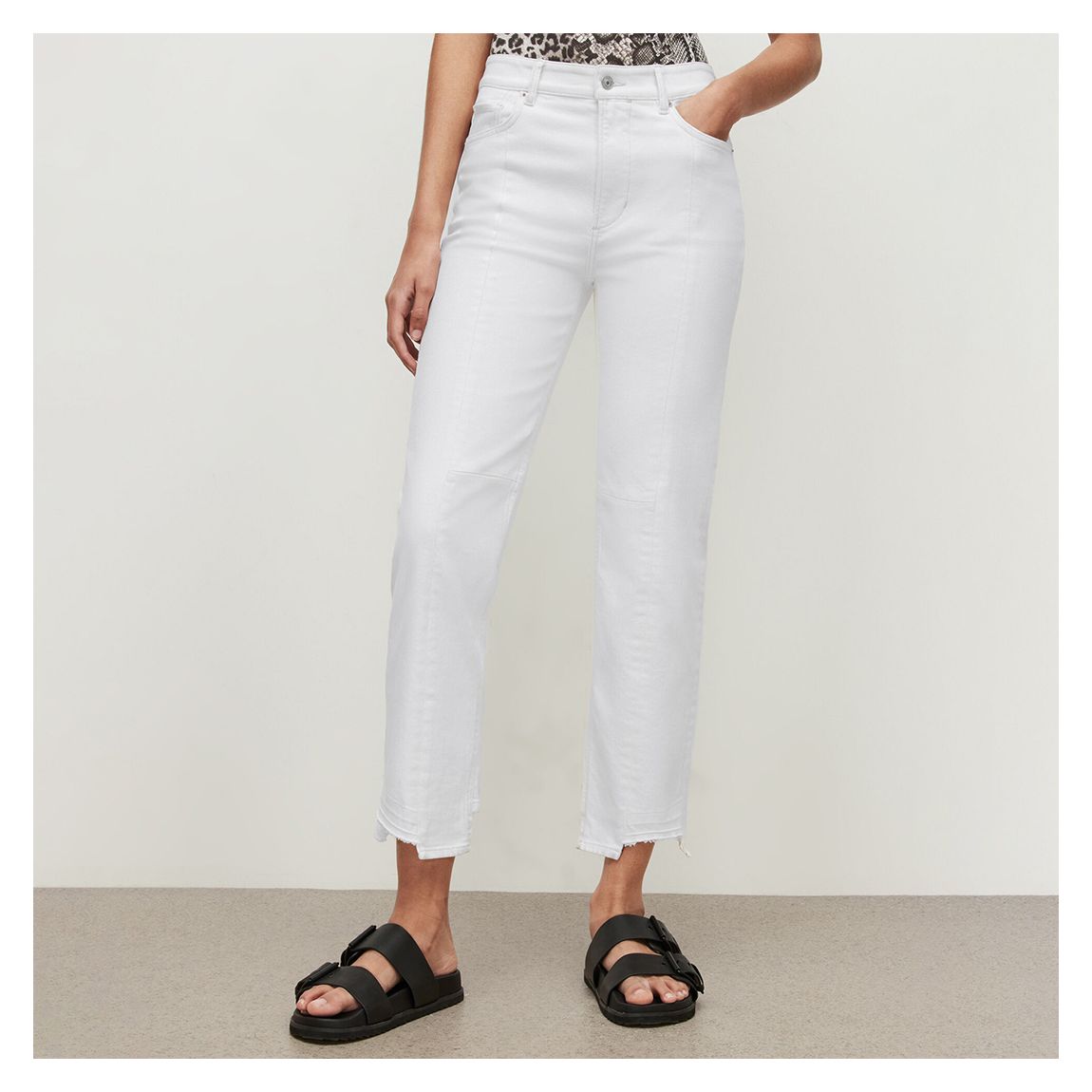 White Kim Distressed Hem Stretch Jeans main product photo