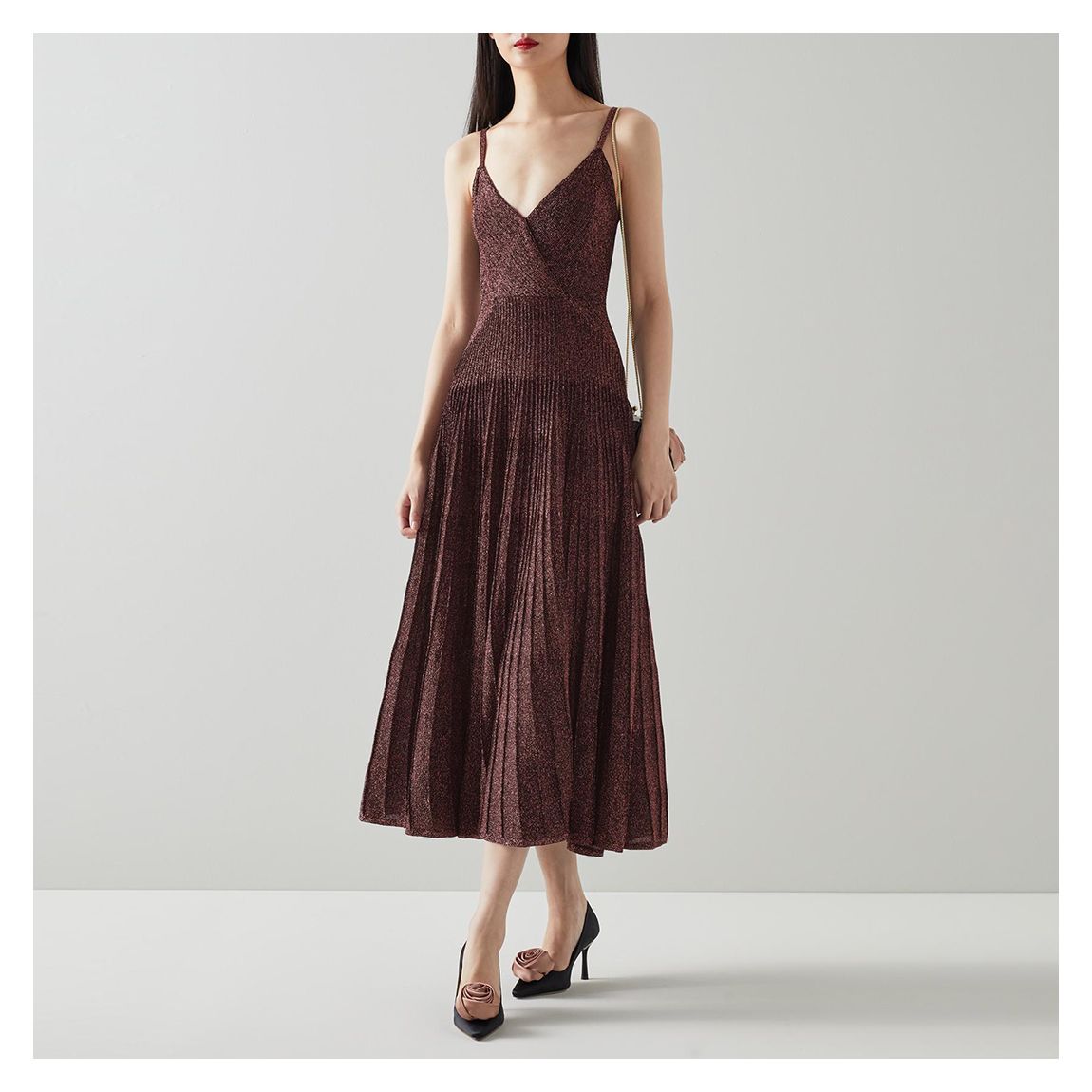 Dark Purple Gatsby Metallic Pleated Dress main product photo