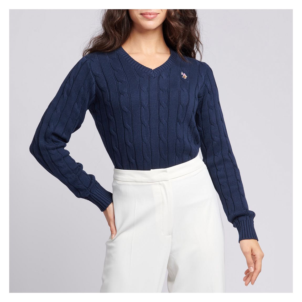 Navy Crew Neck Cable Knit Cotton Jumper main product photo