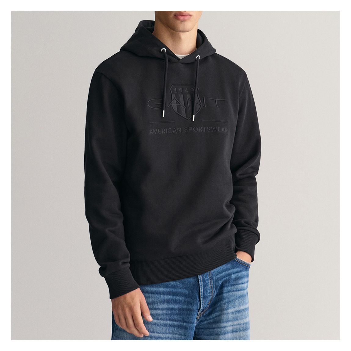 Black Reg Tonal Shield Cotton Hoodie main product photo