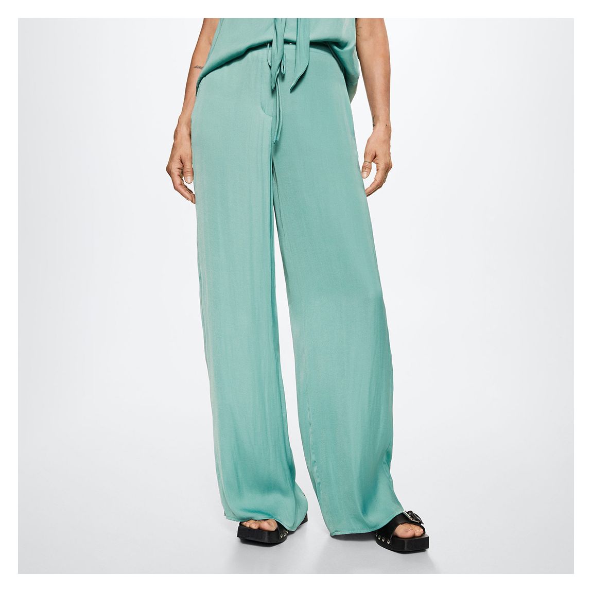 Mint Satin-Finish Elastic Waist Trousers main product photo