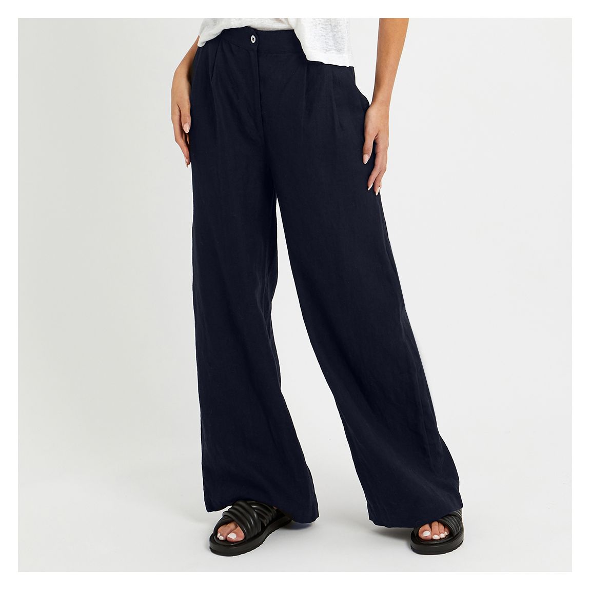 Navy Linen Pleated Trouser main product photo