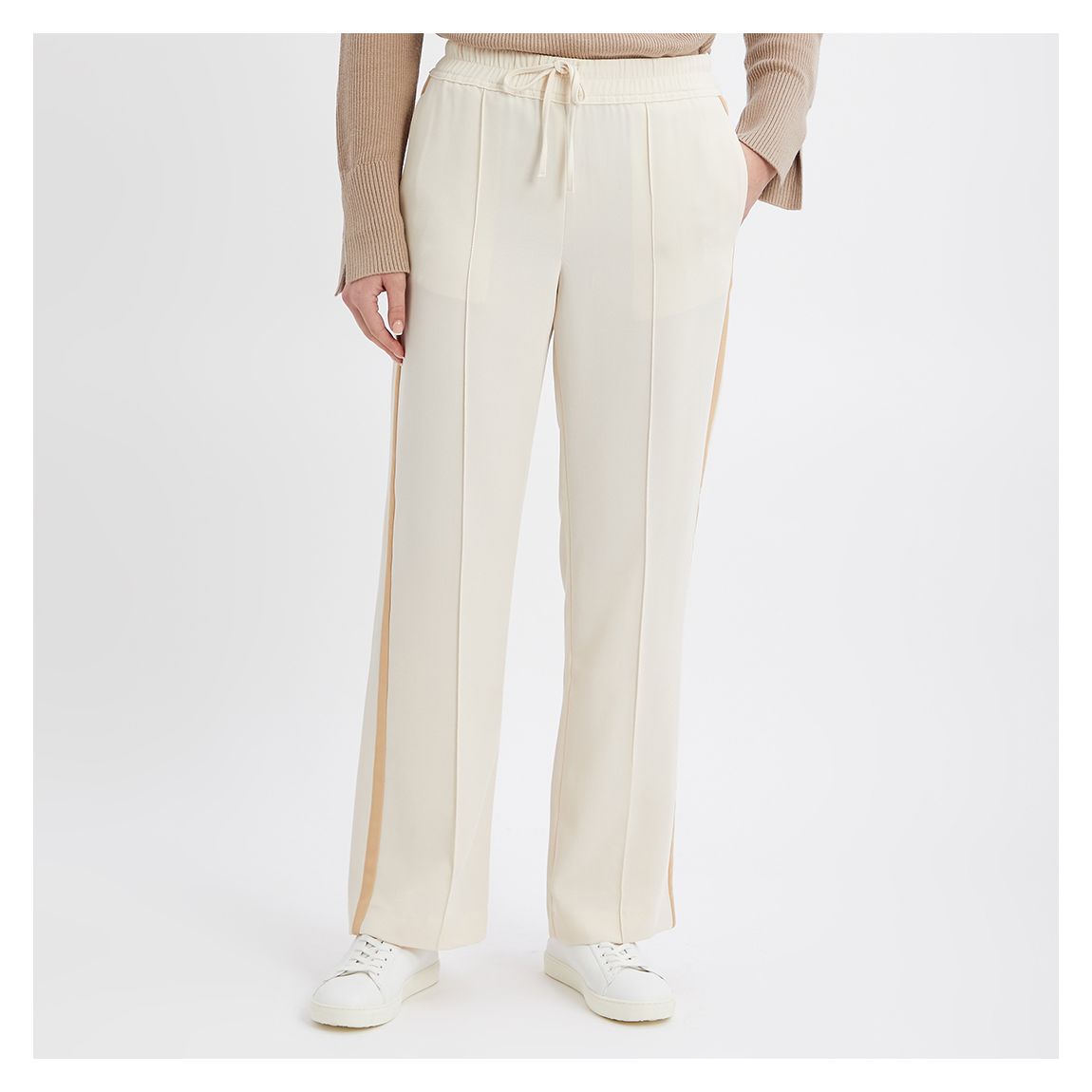 Cream Odell Side Stripe Wide Leg Trousers main product photo