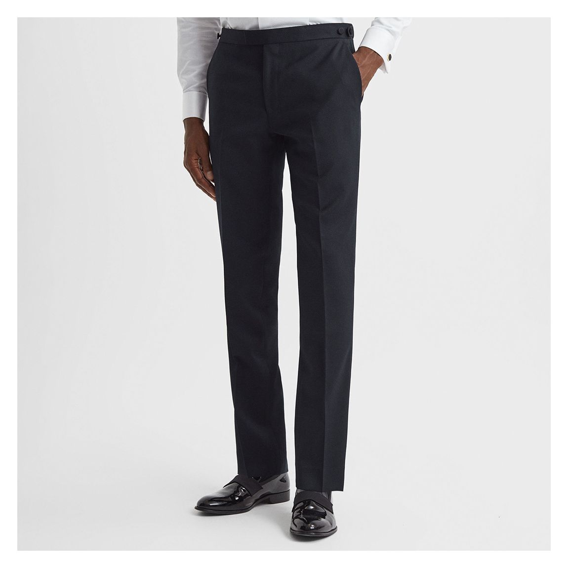 Navy Deal Textured Wool Blend Trousers main product photo