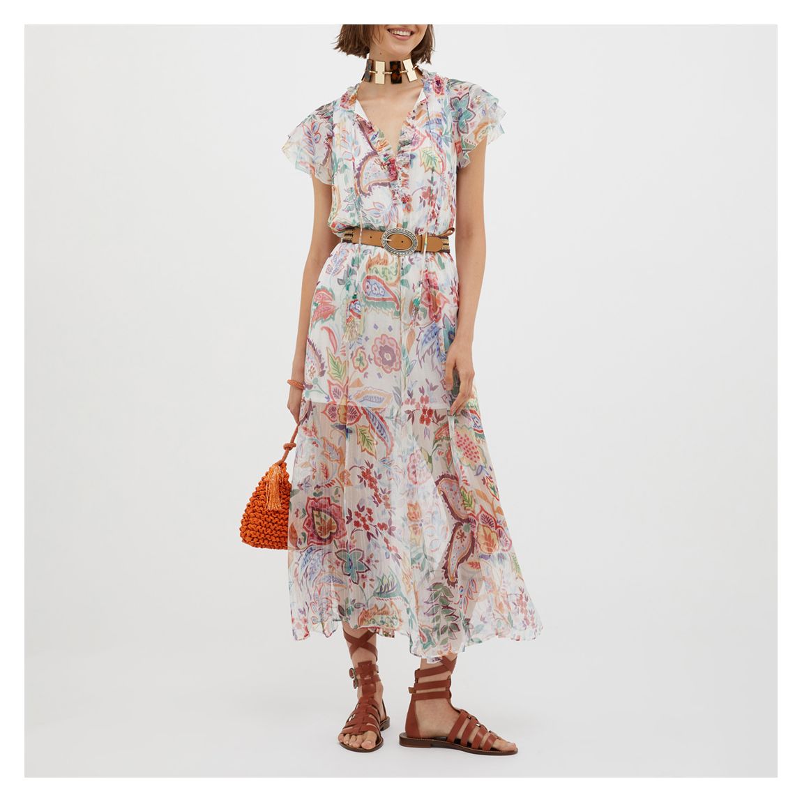White/Multi Lungarno Pattern Silk Dress main product photo