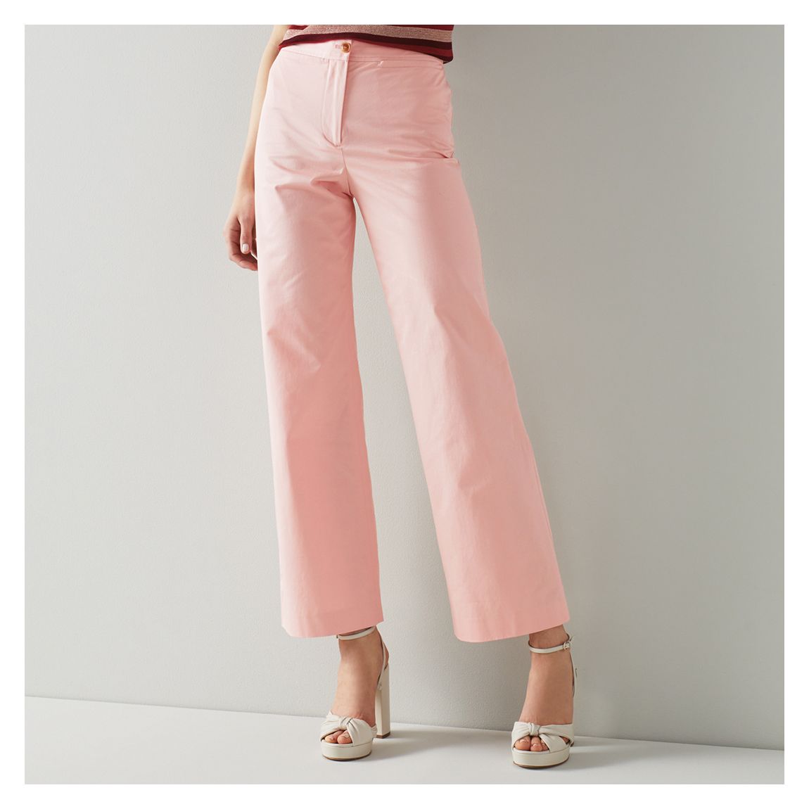 Pink Katie Wide Leg Cotton Trousers main product photo