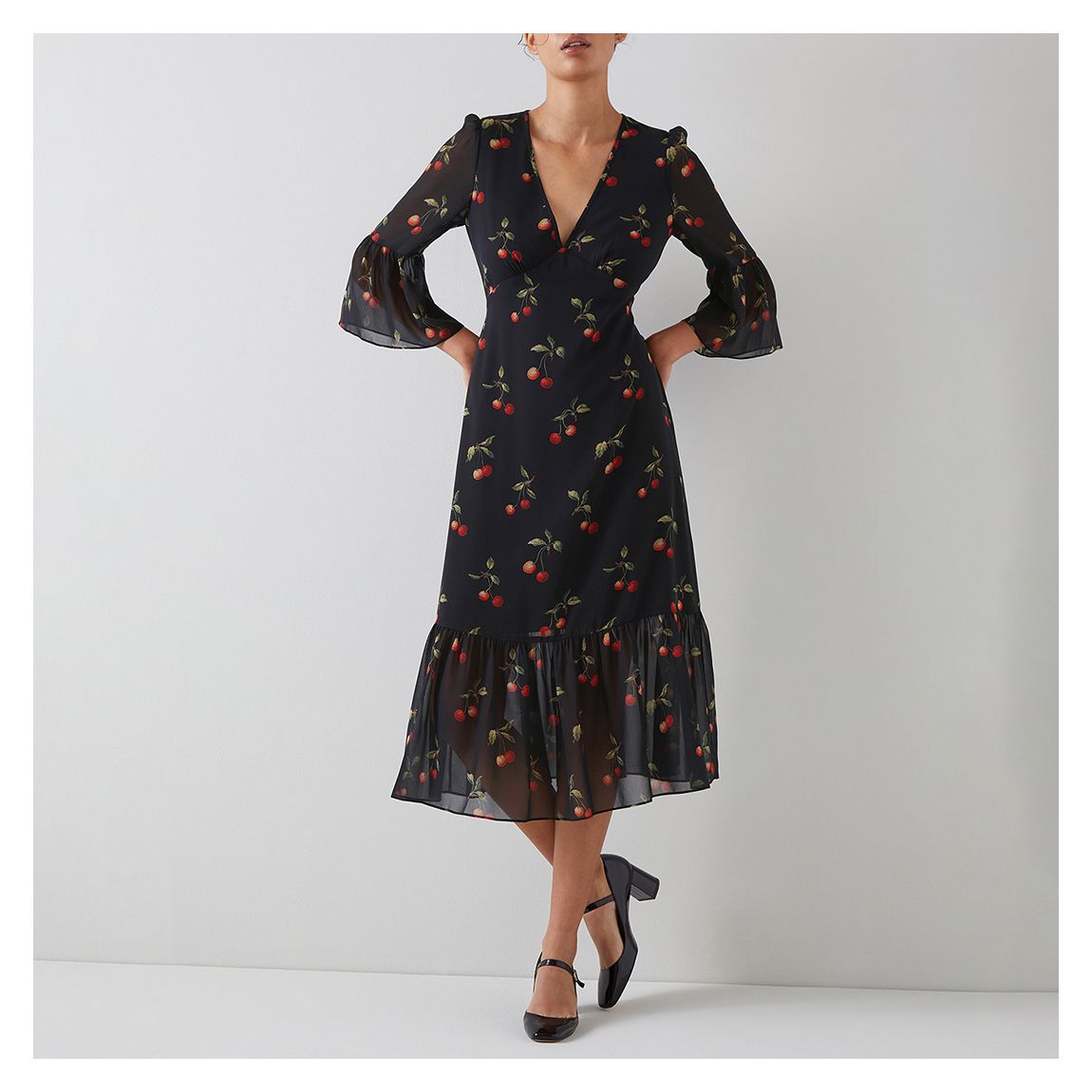 Black Mallory V-Neck Frill Dress main product photo