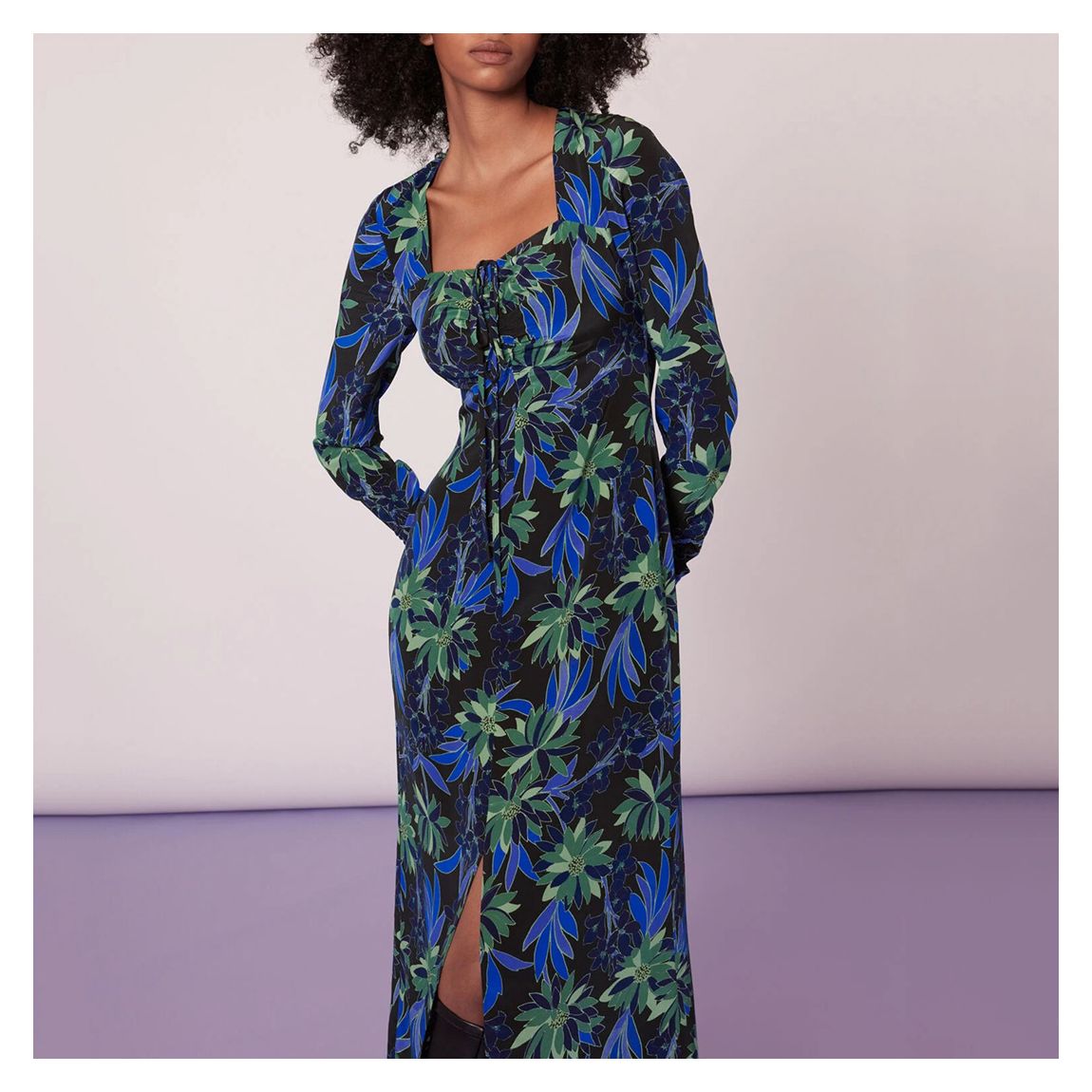 Black Scaling Blossom Silk Midi Dress main product photo