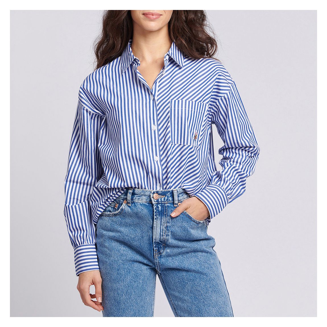 Blue Stripe Loose Fit Cotton Blend Shirt main product photo