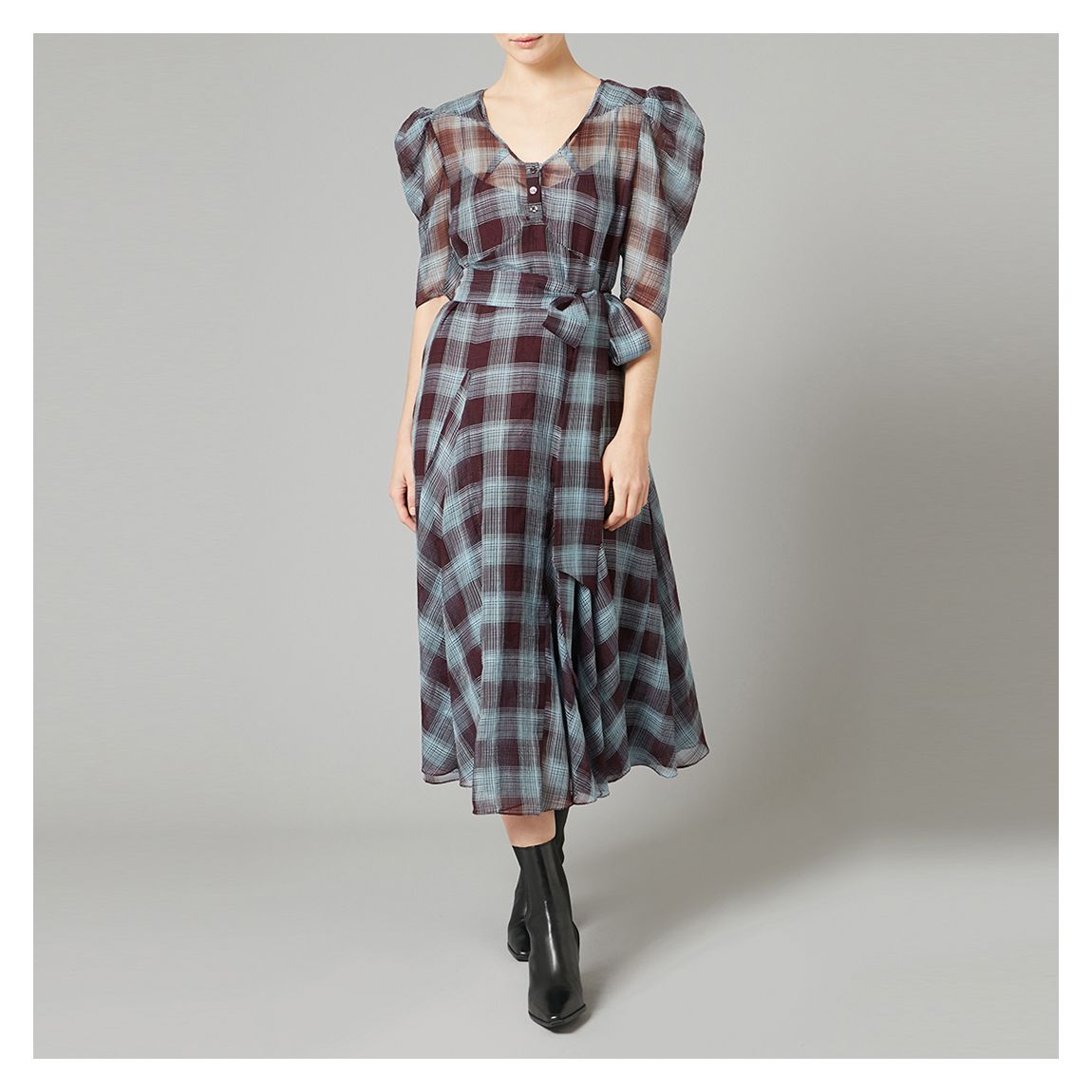 Blue Nash Silk Blend Check Dress main product photo