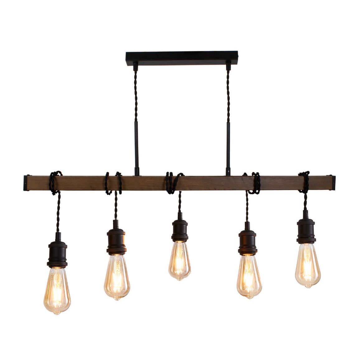 Melrose 5 Light Black and Oak Ceiling Pendant Bar main product photo