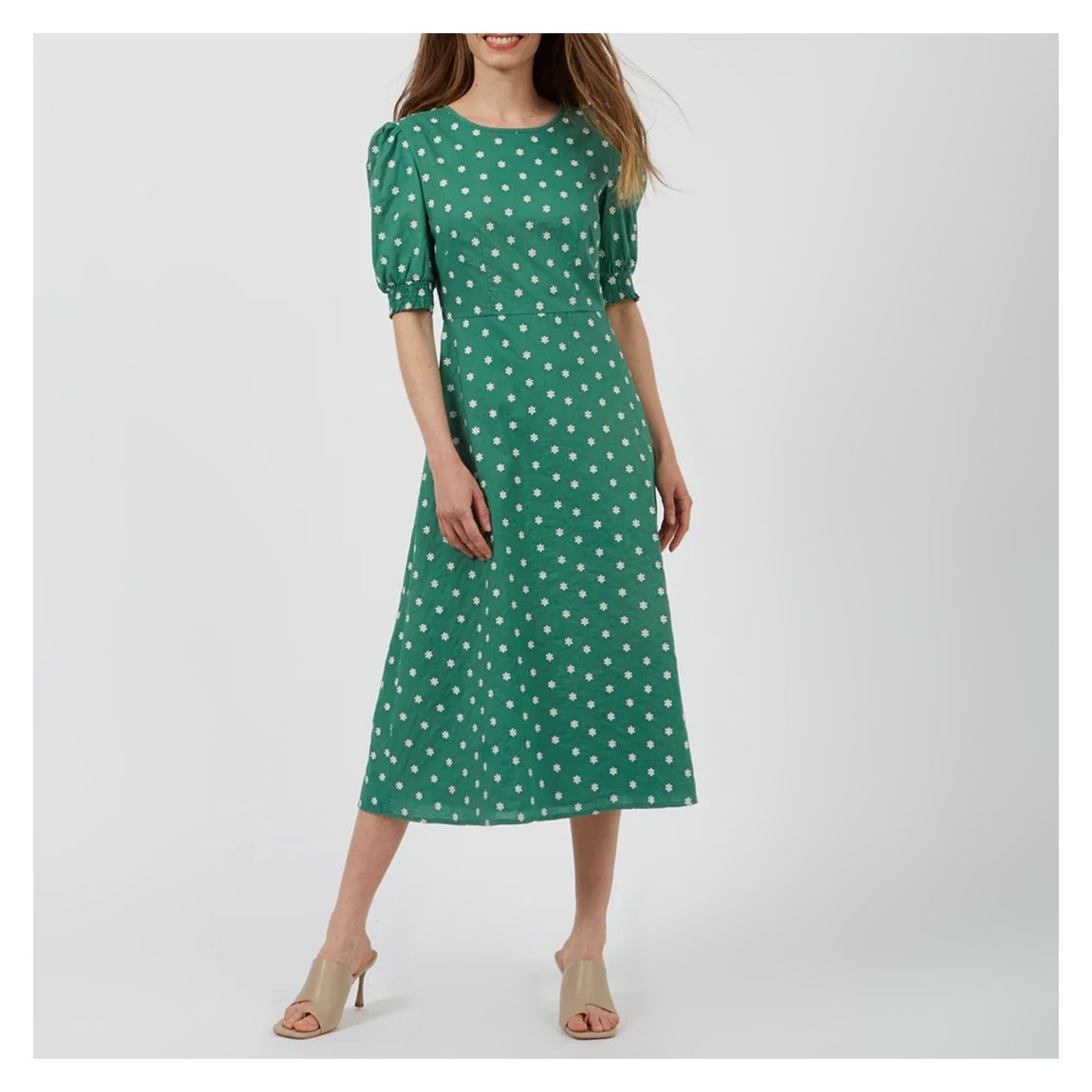 Green Daisy Embroidery Midi Dress main product photo