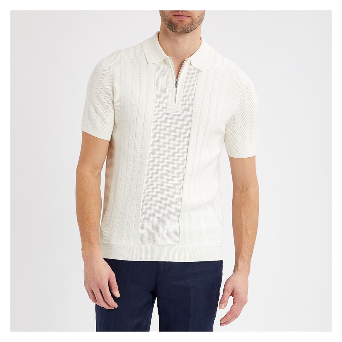 White Riseley Patterned Cotton Blend Polo Shirt main product photo