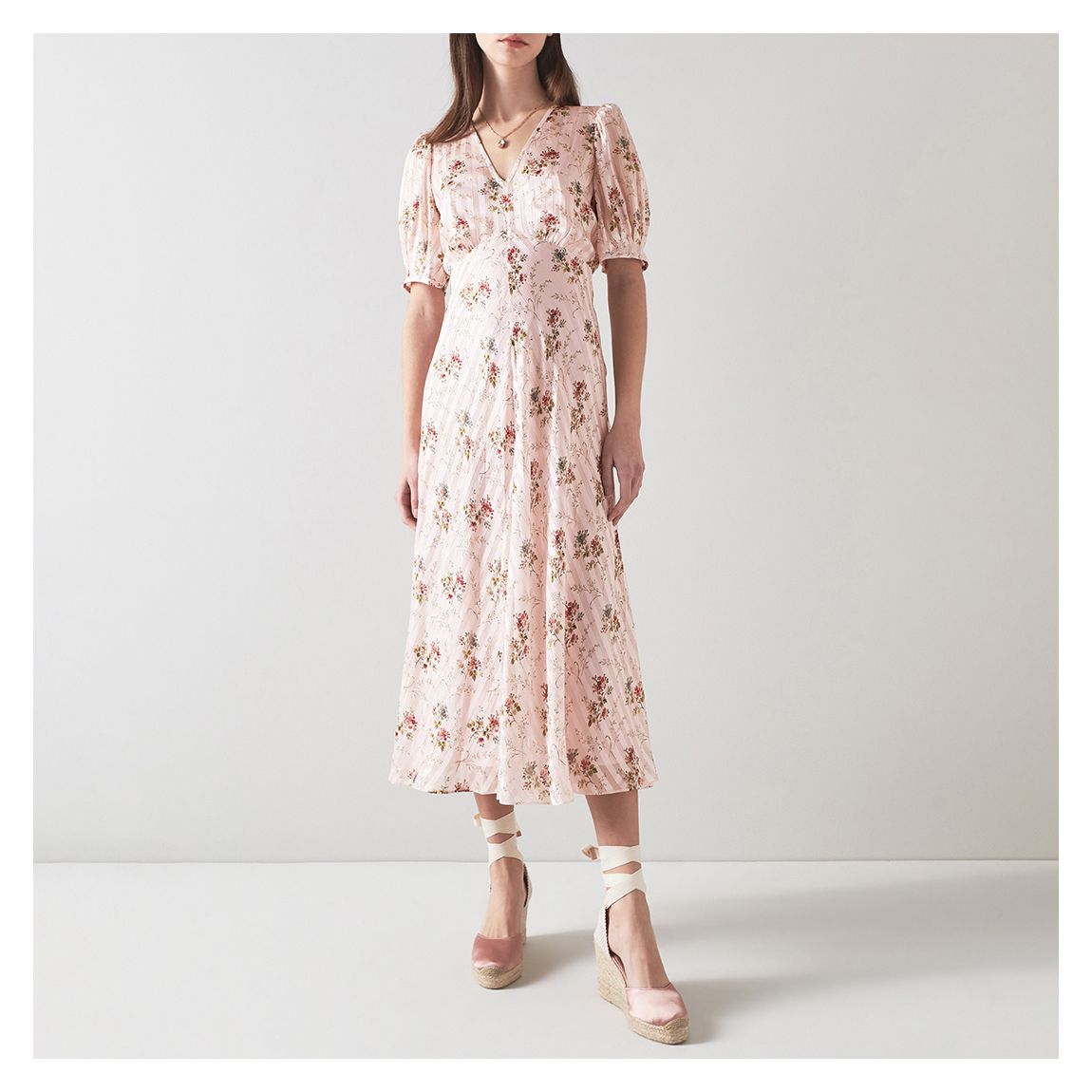 Light Pink Leith V-Neck Midi Dress main product photo