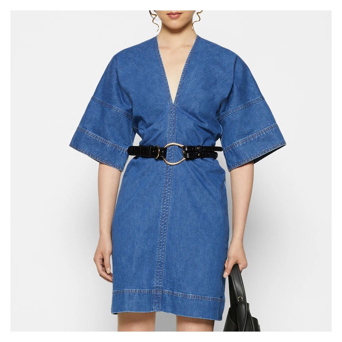 Blue Cotton Deep V T-Shirt Dress main product photo