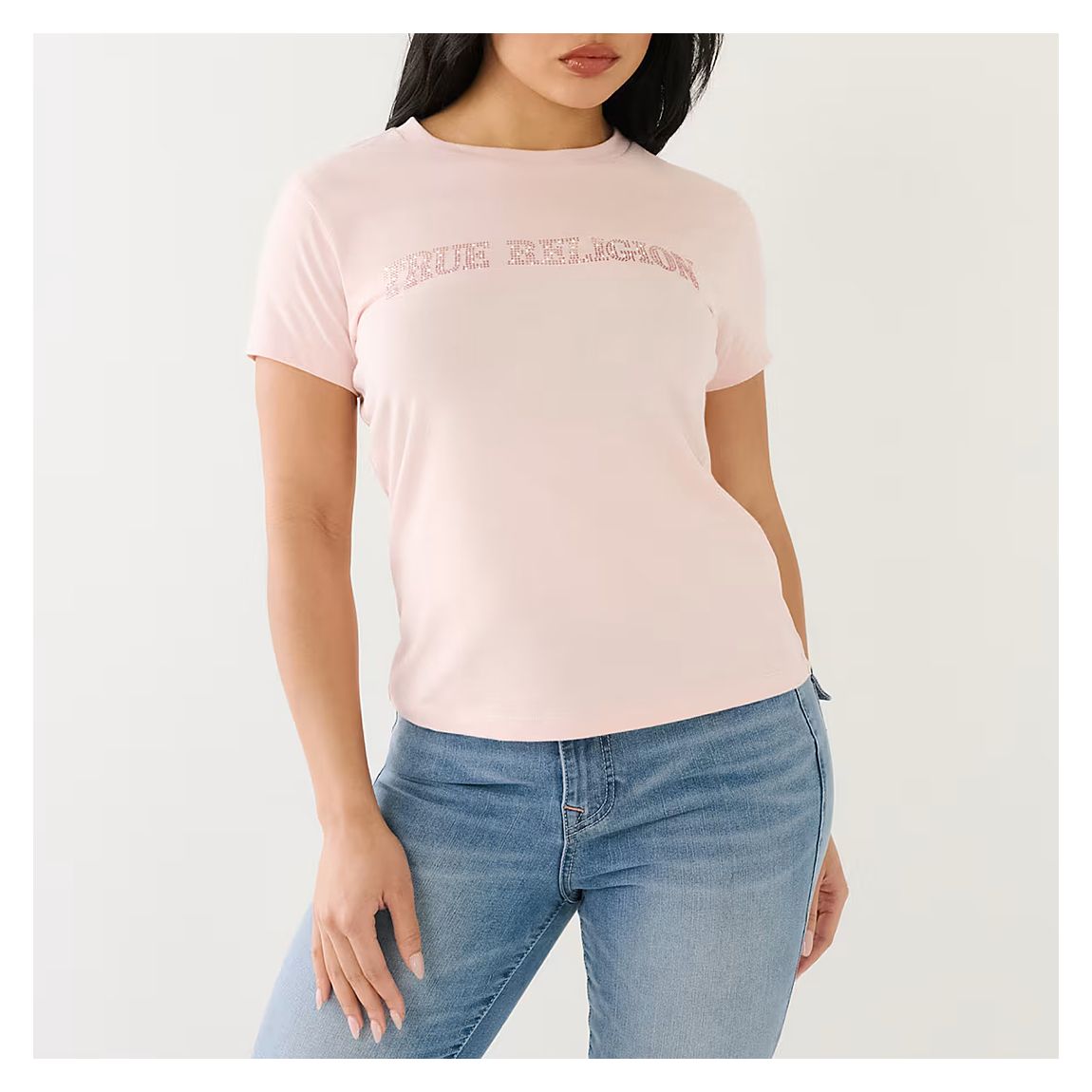 Pink Embellished Arched Logo Cotton T-Shirt main product photo