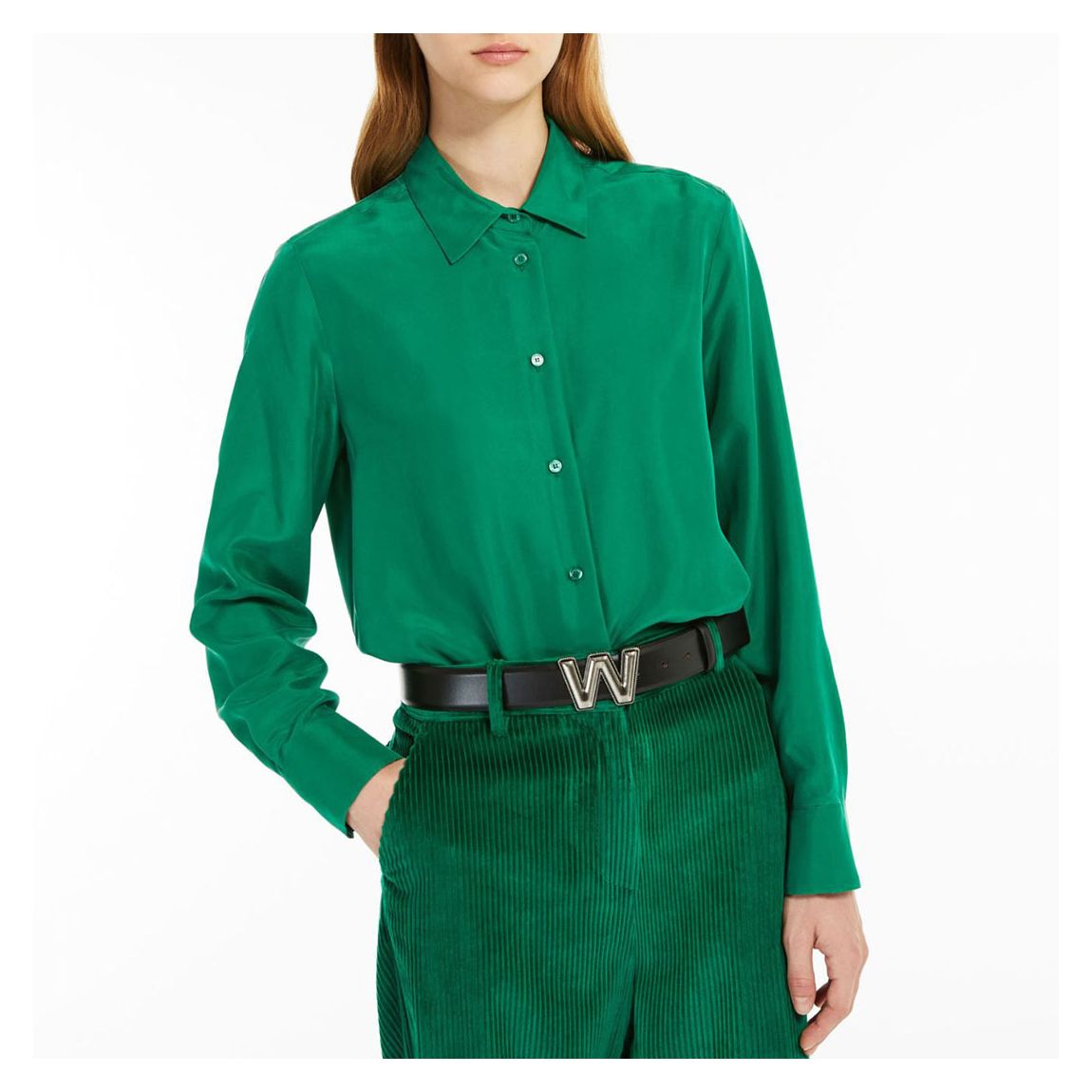 Green Almina Silk Shirt main product photo