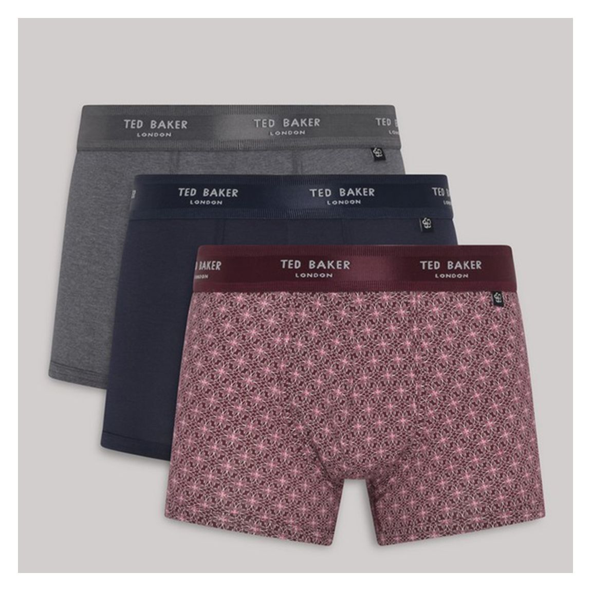 Grey, Navy and Star Flower Burgundy 3-Pack Cotton Boxer main product photo