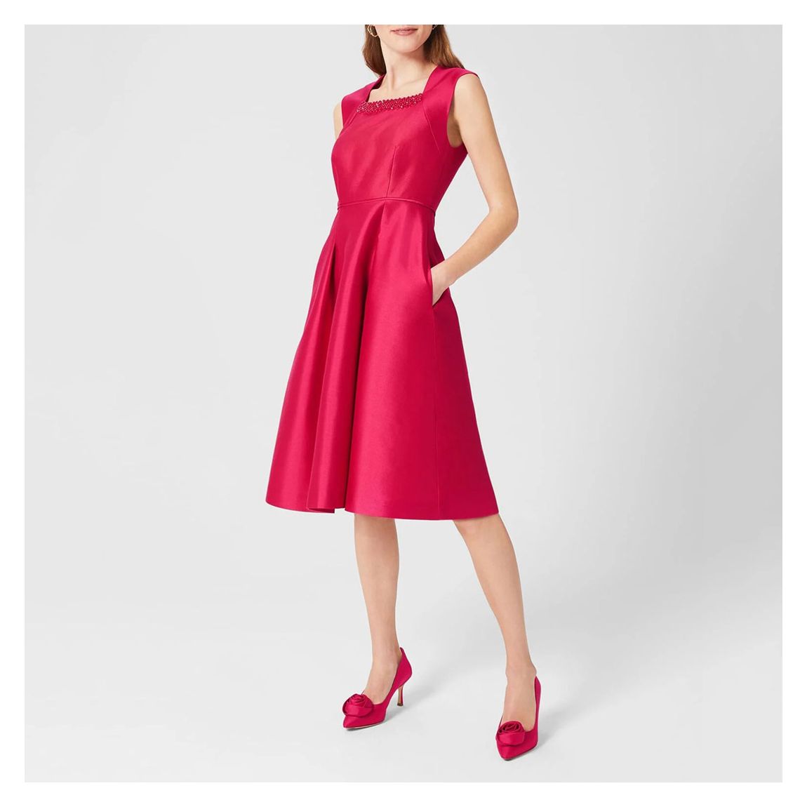 Pink Julietta Square Neck Silk Dress main product photo