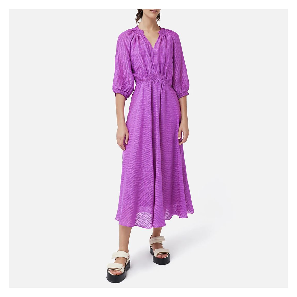 Pink V-Neck Silk Blend Midi Dress main product photo