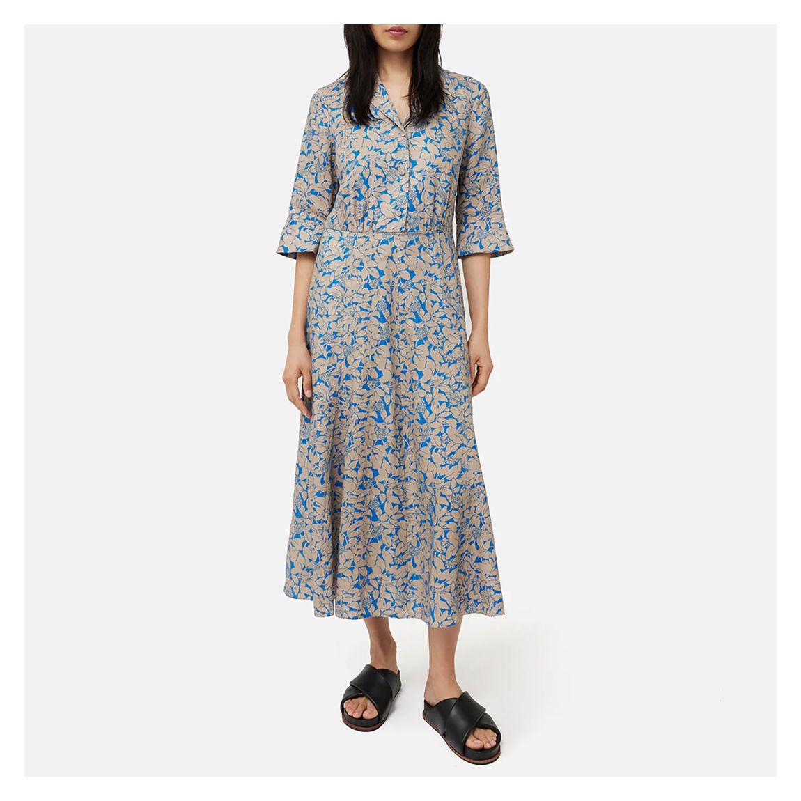 Cream Printed Linen Shirt Dress main product photo