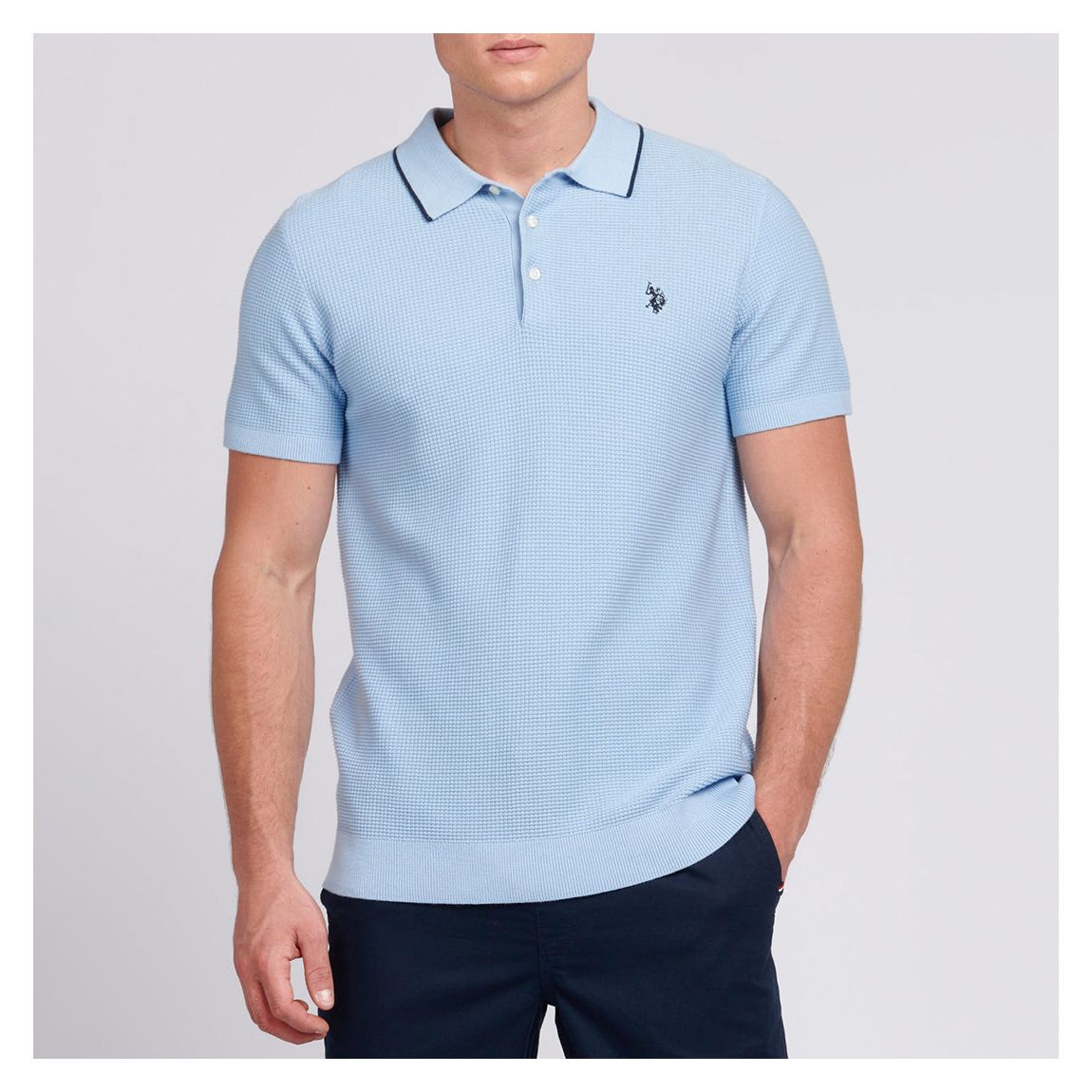 Pale Blue Waffle Knit Cotton Polo Shirt main product photo