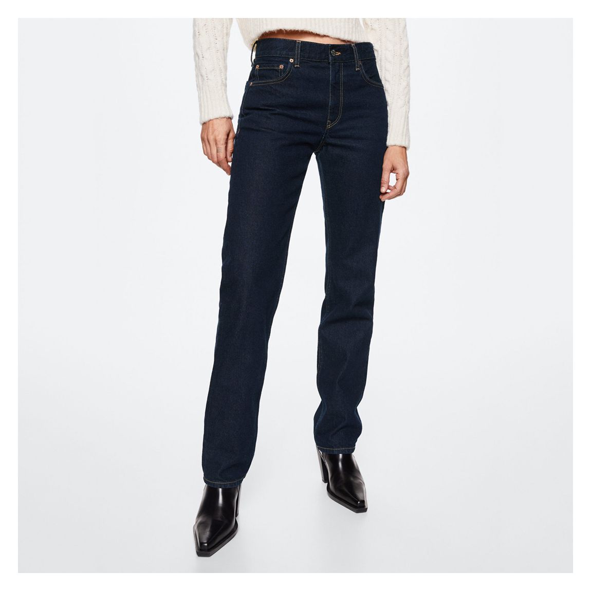 Dark Blue Mid-Rise Straight Jeans main product photo
