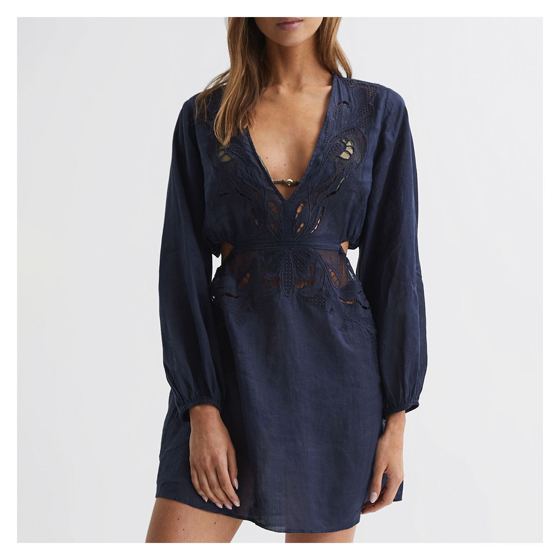 Navy Lelani Embroidered Trim Kaftan main product photo
