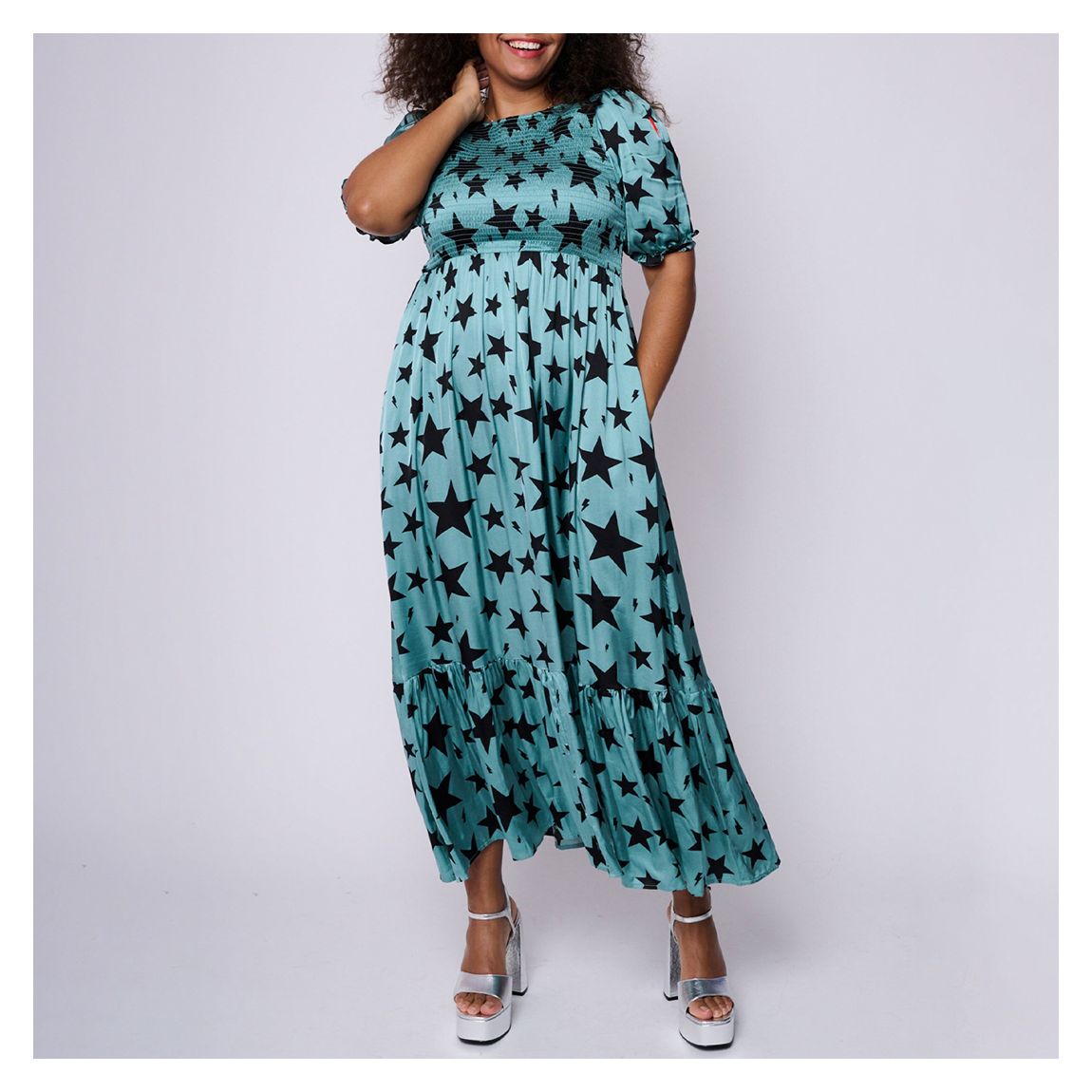 Teal Star V Neck Midi Dress main product photo