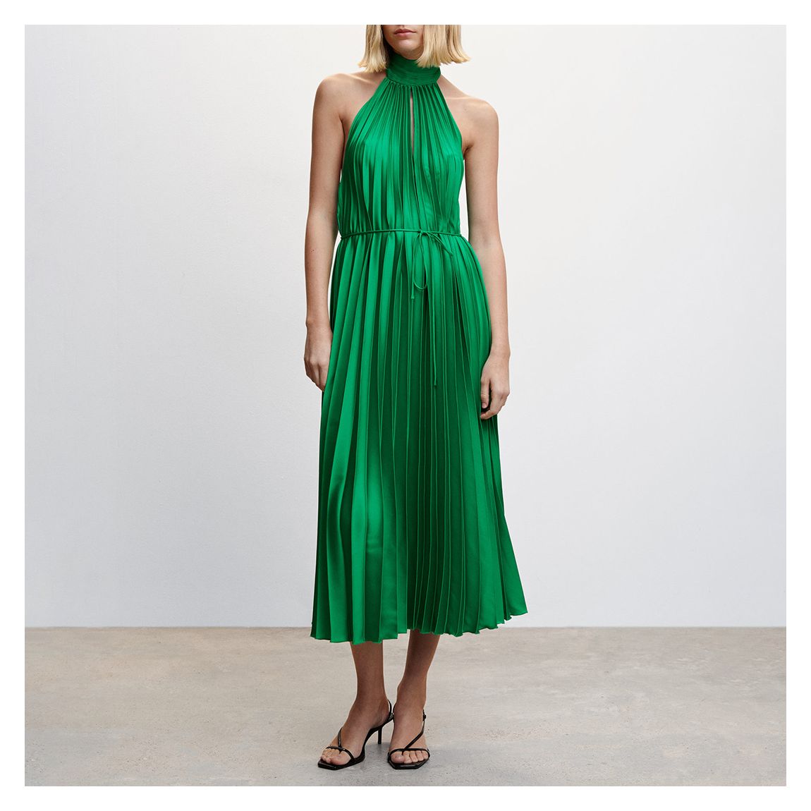 Green Pleated Halter Neck Dress main product photo