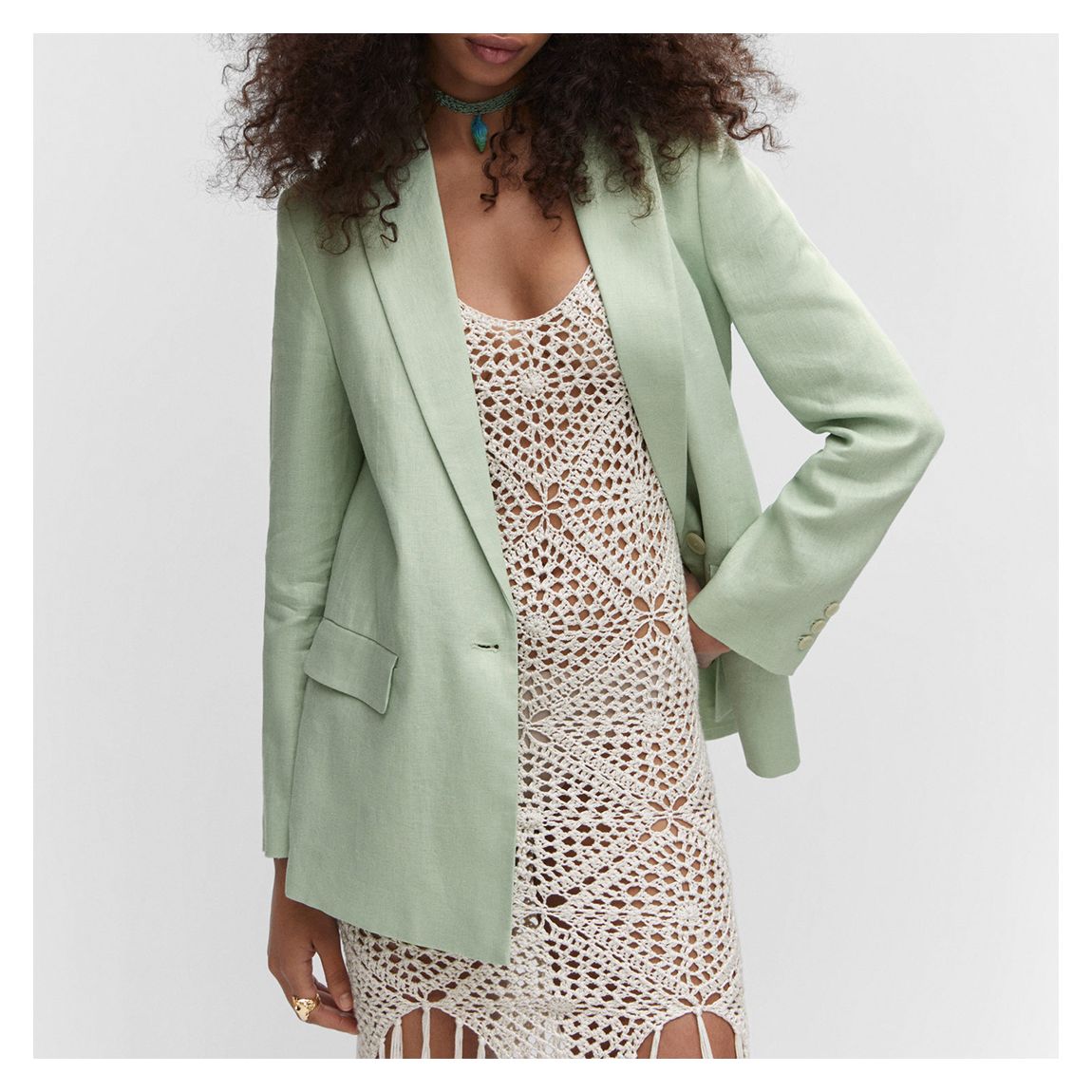 Pastel Green Linen Oversized Jacket main product photo