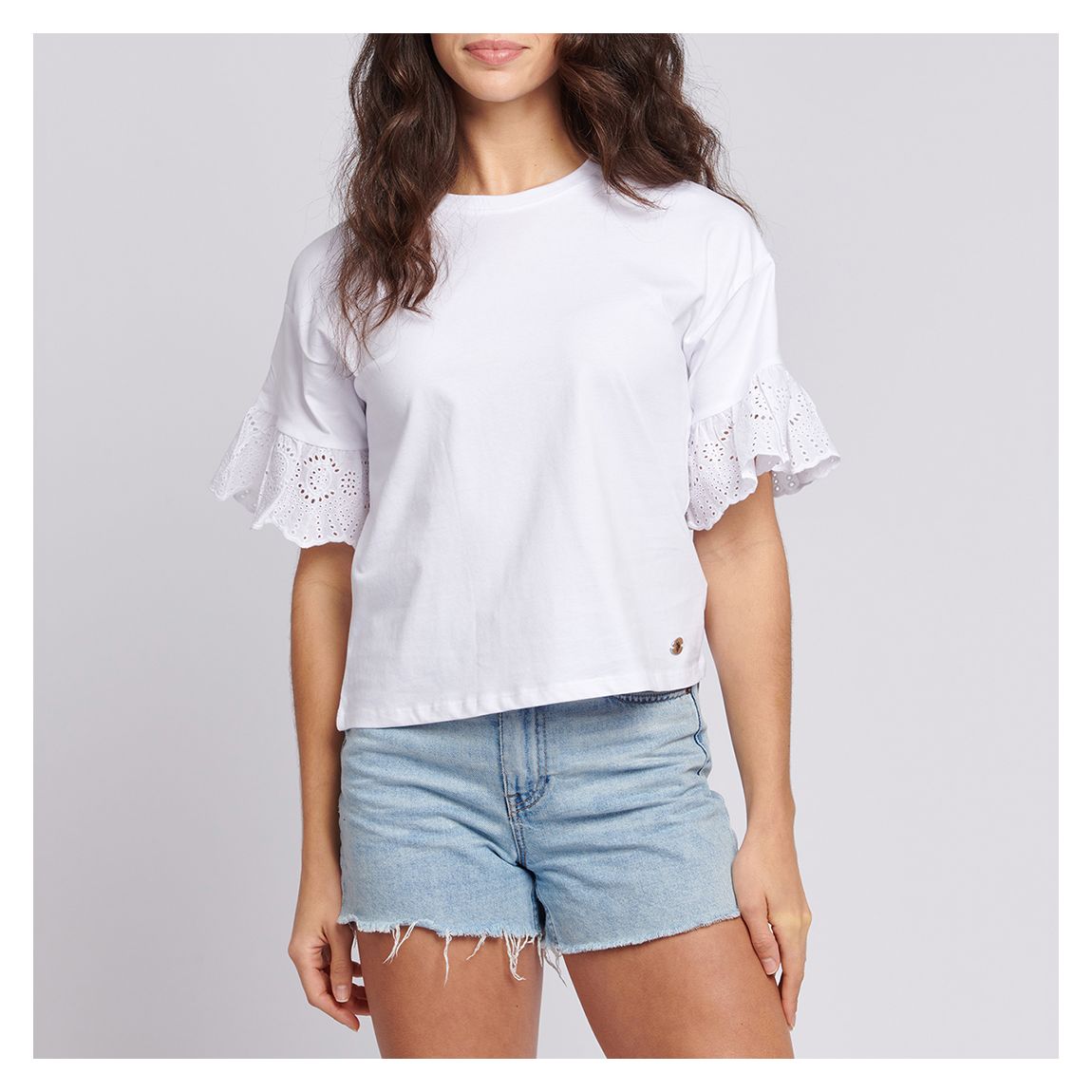 White Broderie Anglaise Cotton T-Shirt main product photo