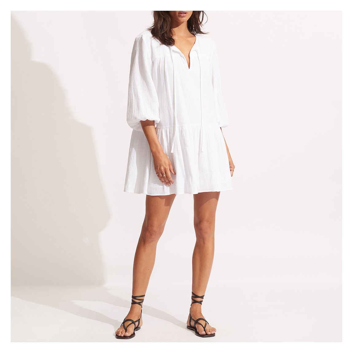 White Fallow Textured Cotton Cover Up main product photo
