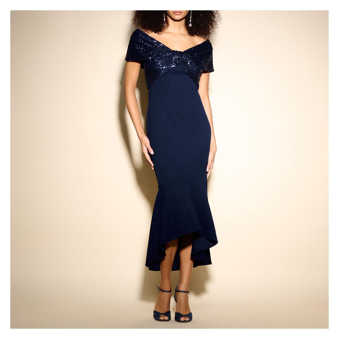 Navy Off Shoulder Midi dress main product photo