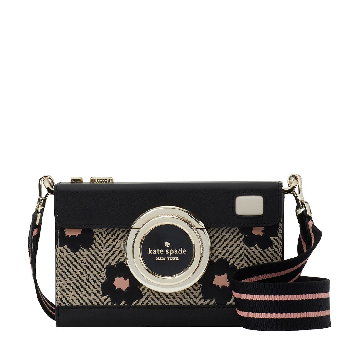 Black Oh Snap Herringbone Floral Printed Camera Crossbody main product photo