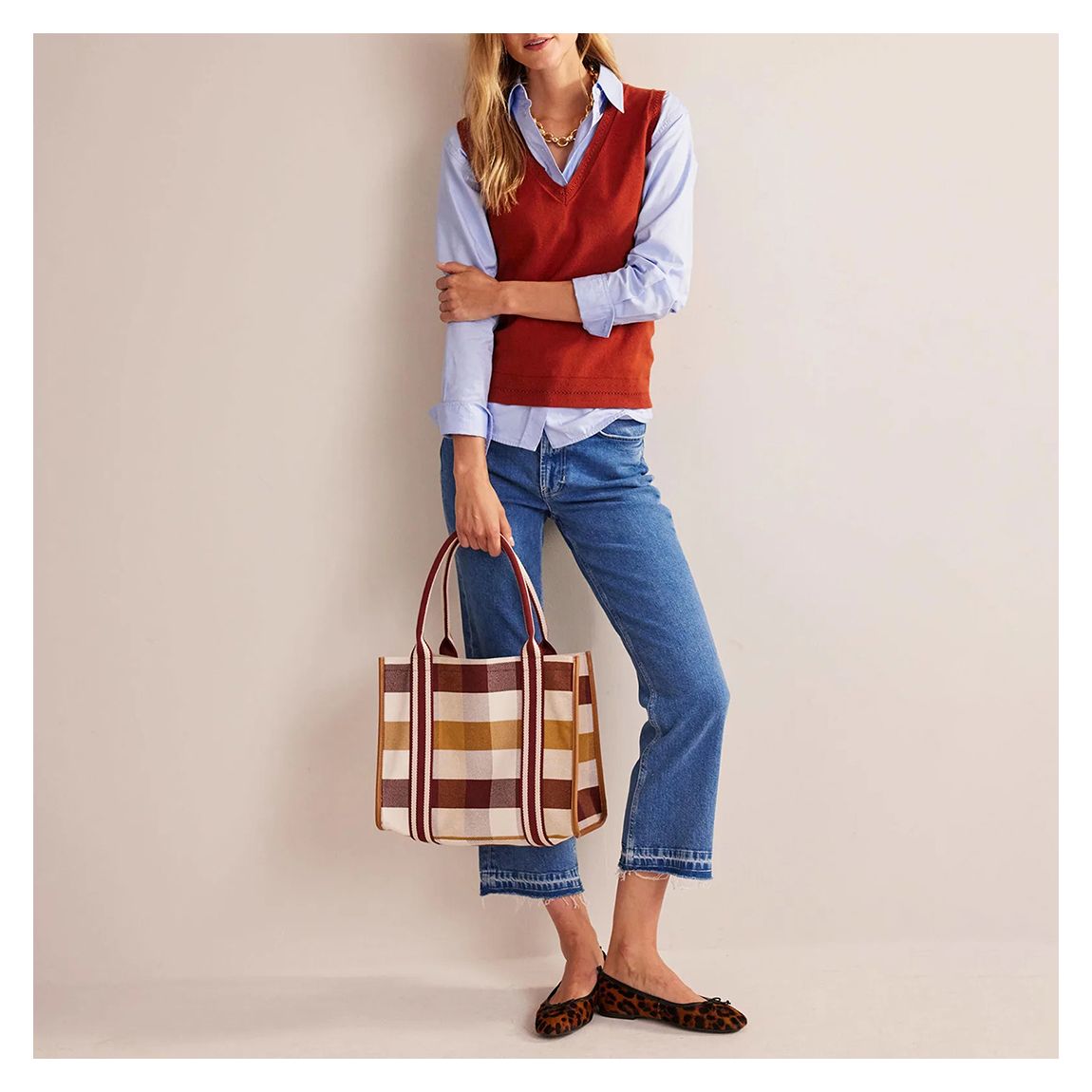 Brown Check Tilda Canvas Tote Bag main product photo