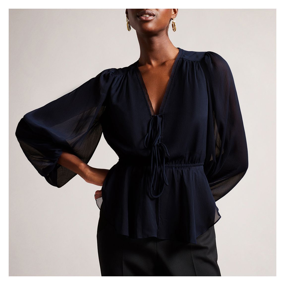 Navy Frasiah Tie Front Blouse main product photo