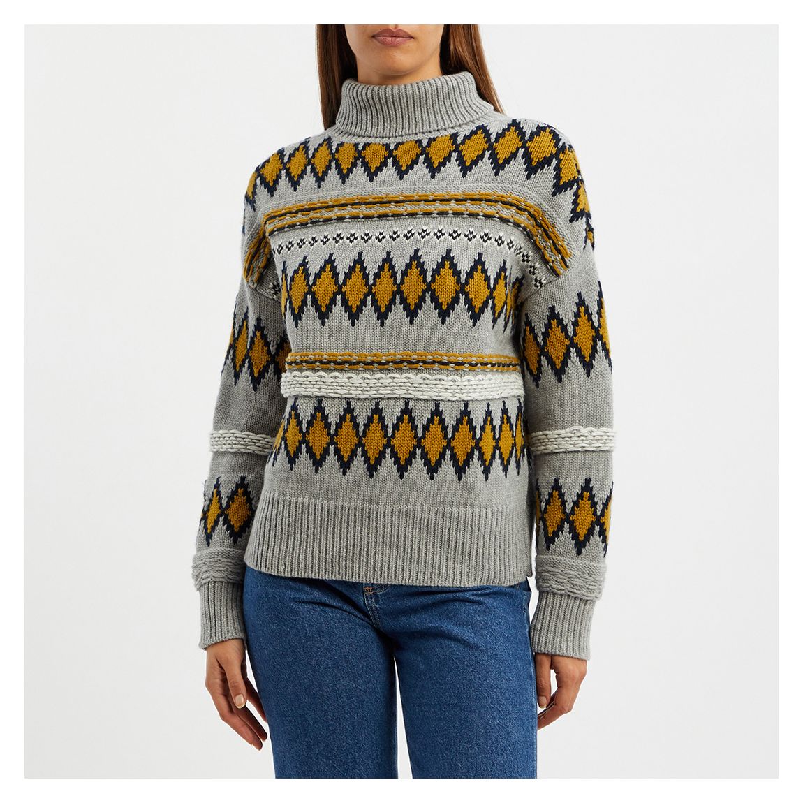 Grey / Ochre / Navy Fair Isle Jumper main product photo