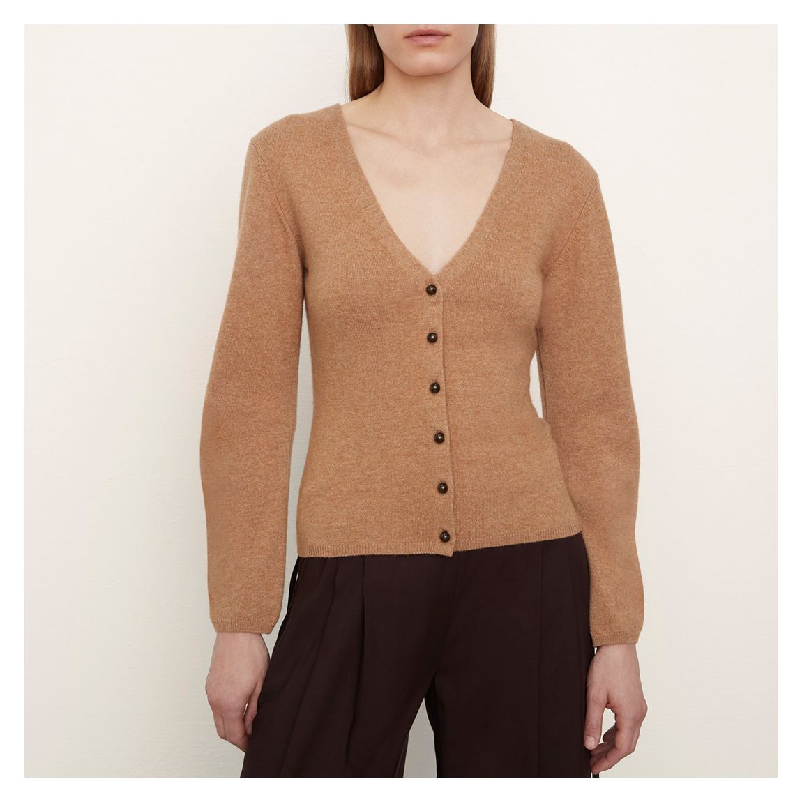 Camel V-Neck Cashmere Blend Cardigan main product photo