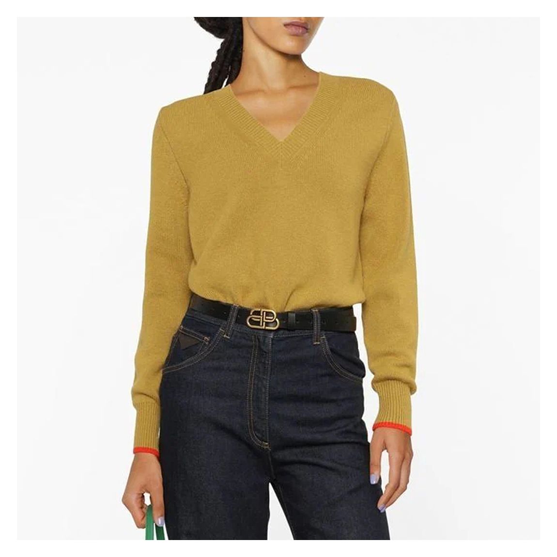 Olive Double V-Neck Cashmere Jumper main product photo