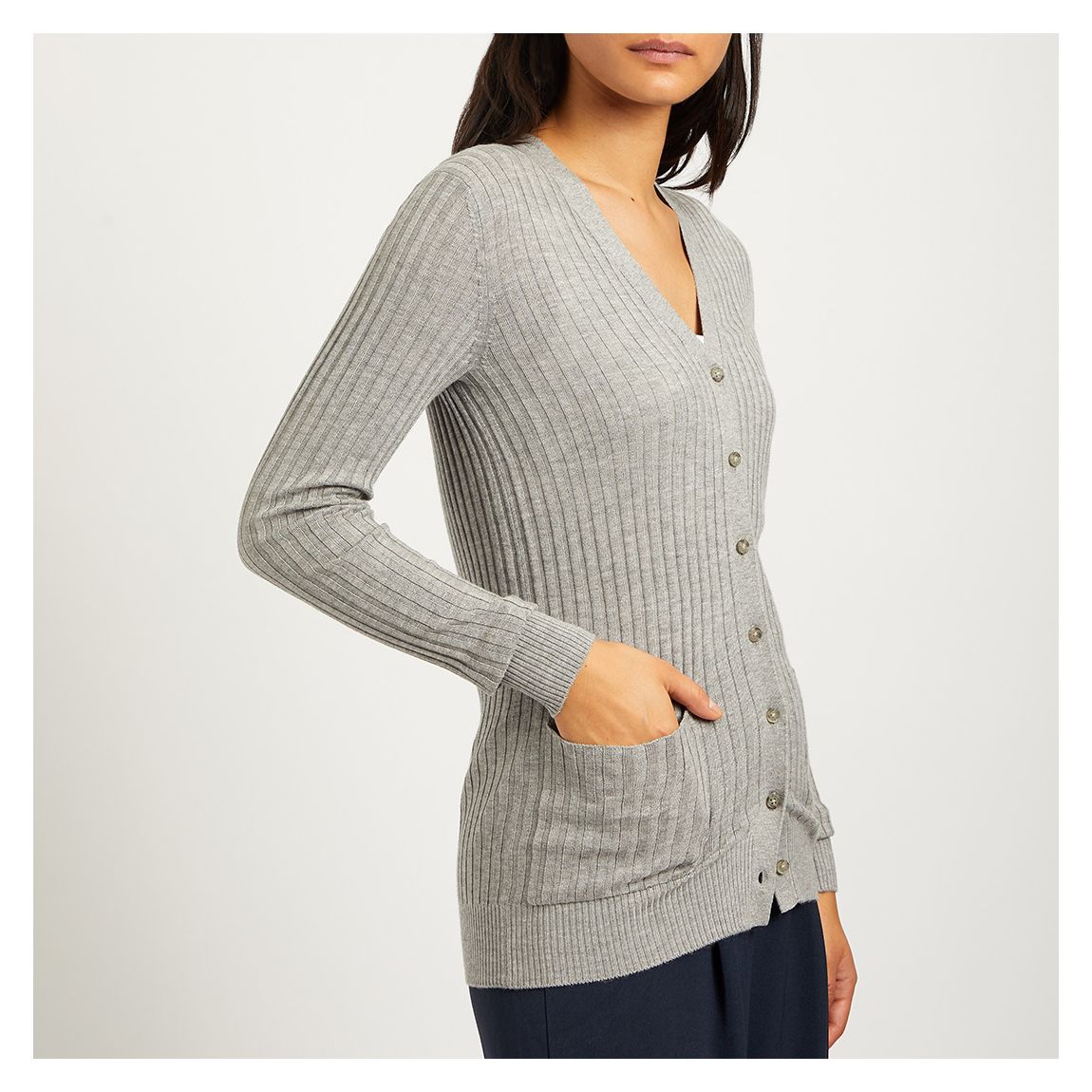 Grey Slim Fit Ribbed Wool Blend Cardigan main product photo