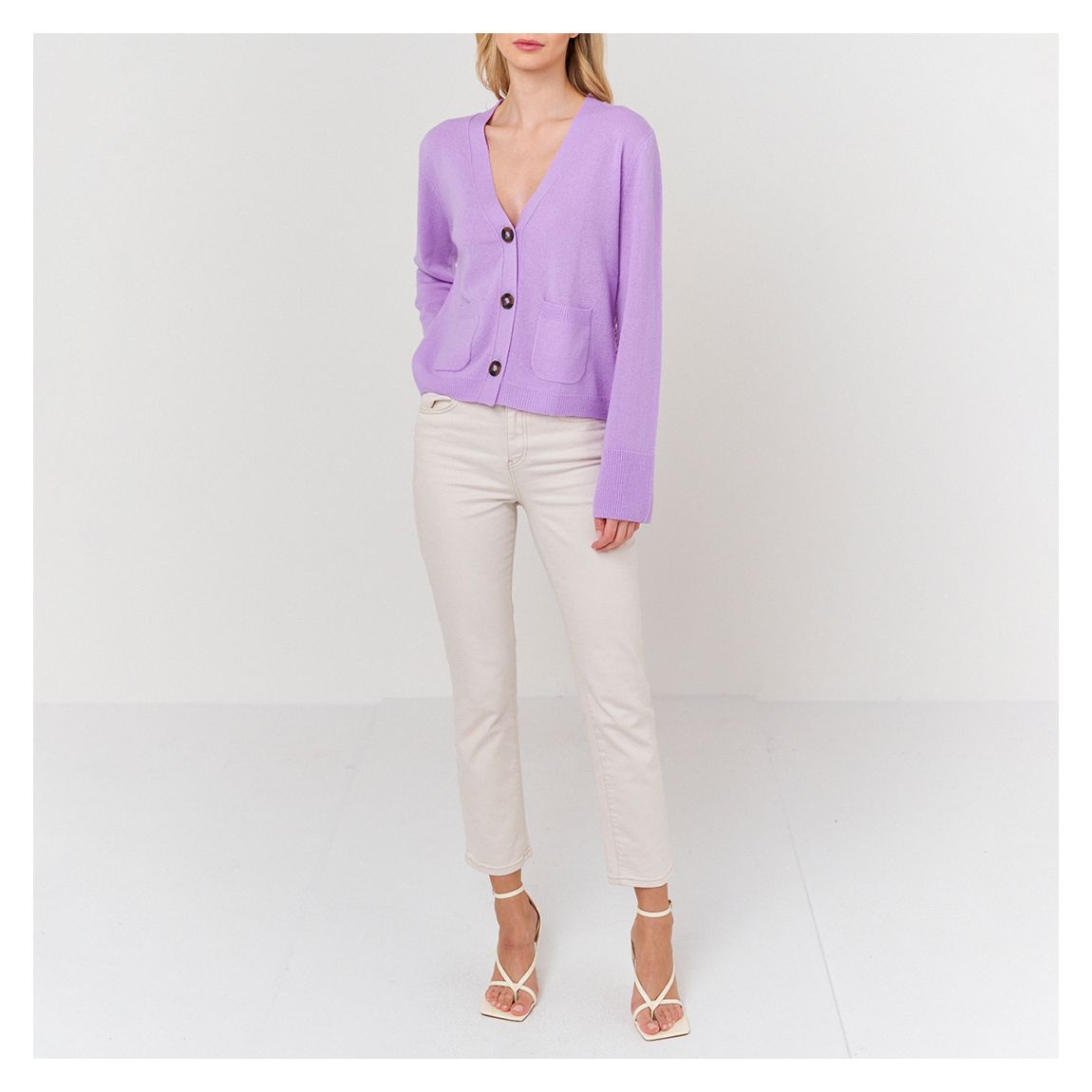 Lilac Crochet Back Cashmere Cardigan main product photo