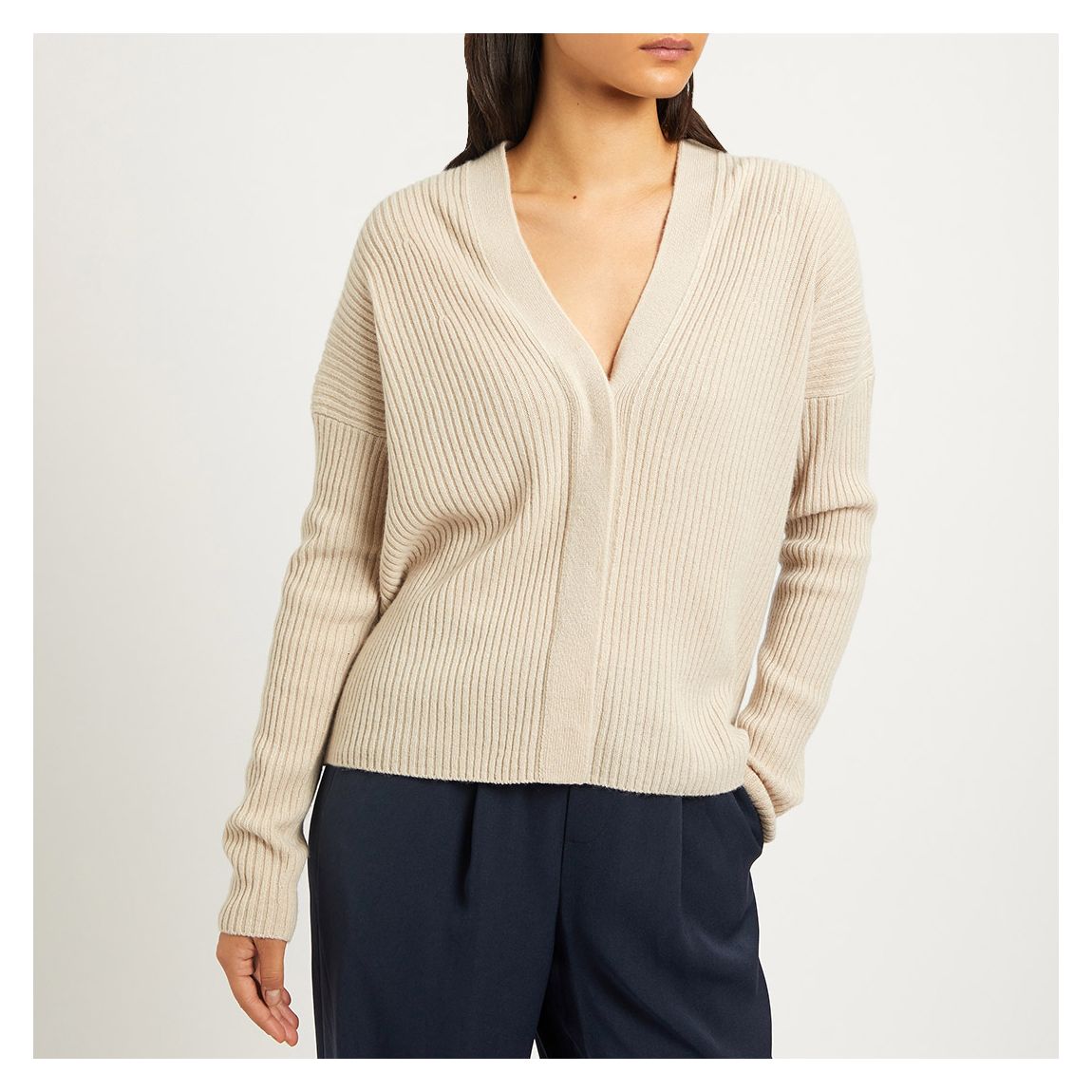 Cream Ribbed Cashmere Blend Cardigan main product photo