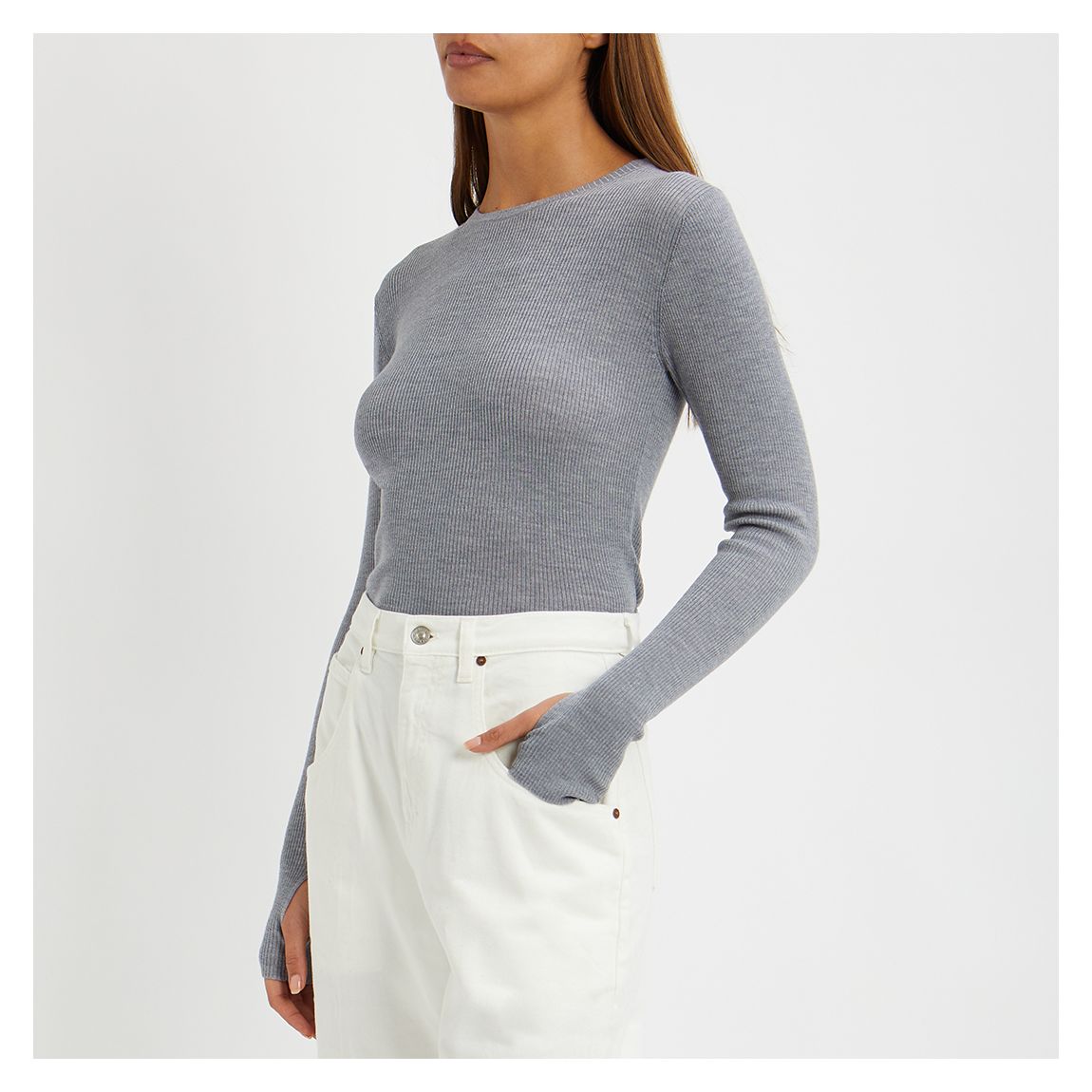 Grey Wool Fine Knit Rib Top main product photo