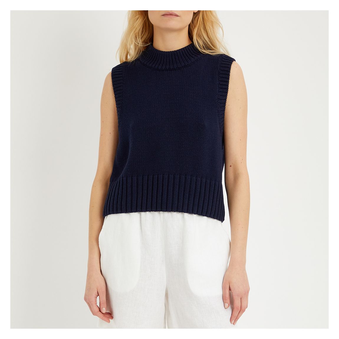 Navy Cotton Blend Sleeveless Knit Top main product photo