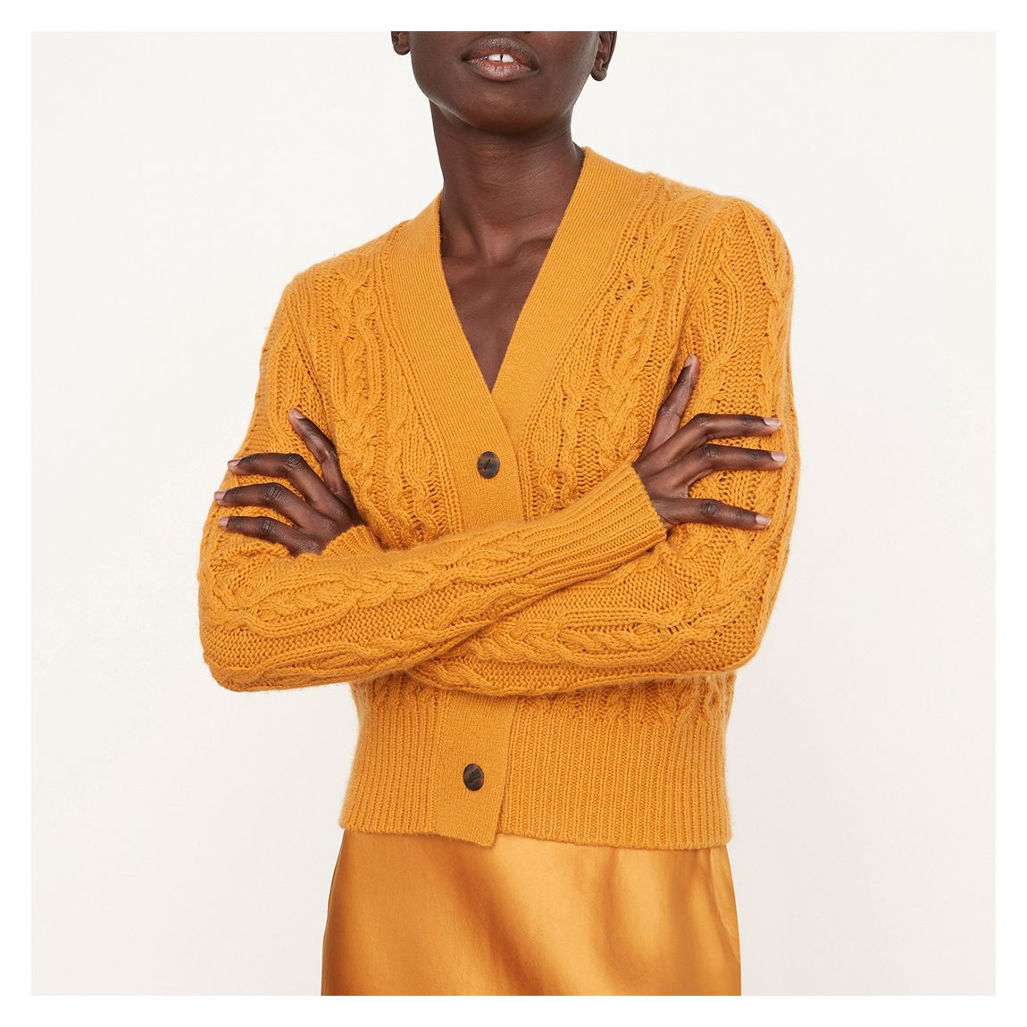Orange Wool Blend Triple Braided Cable Knit Cardigan main product photo