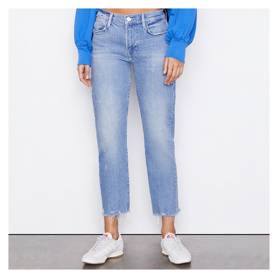 Light Blue Washed Le High Straight Stretch Jeans main product photo
