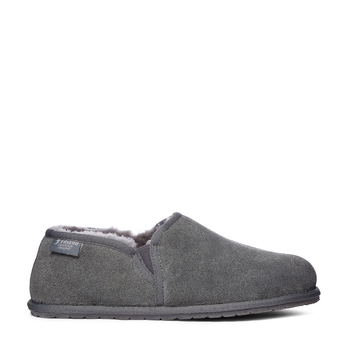Men's Grey Suede Sheepskin Slip On Slipper main product photo